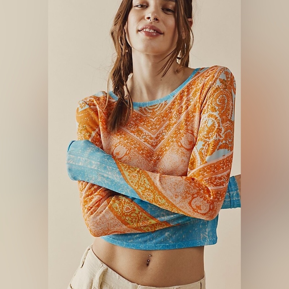 FREE PEOPLE it’s my party mesh top long sleeve xs